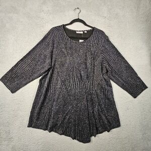 Belle Boho by Kim Gravel Top Women 2X Black Metallic Ruched Holiday Festive Chic